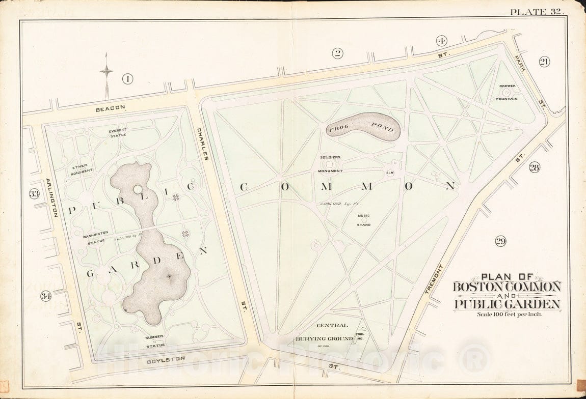 Historical Map, 1888 Atlas of The City of Boston : City Proper : Plate 32, Vintage Wall Art