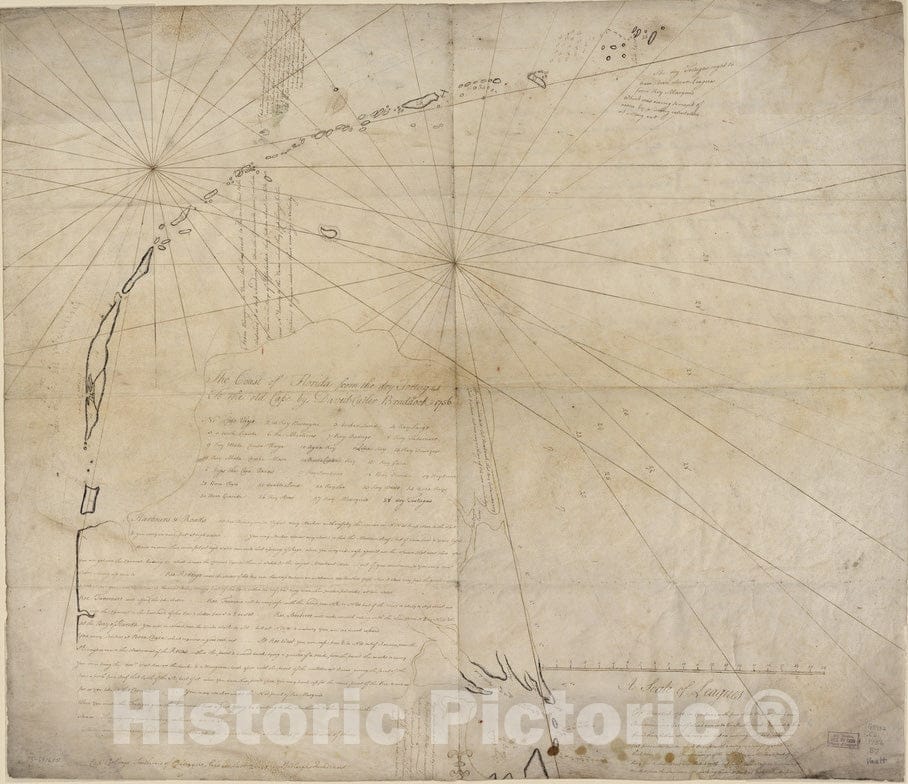 Historical Map, 1756 The Coast of Florida from The Dry Tortugas to The Old Cape, Vintage Wall Art