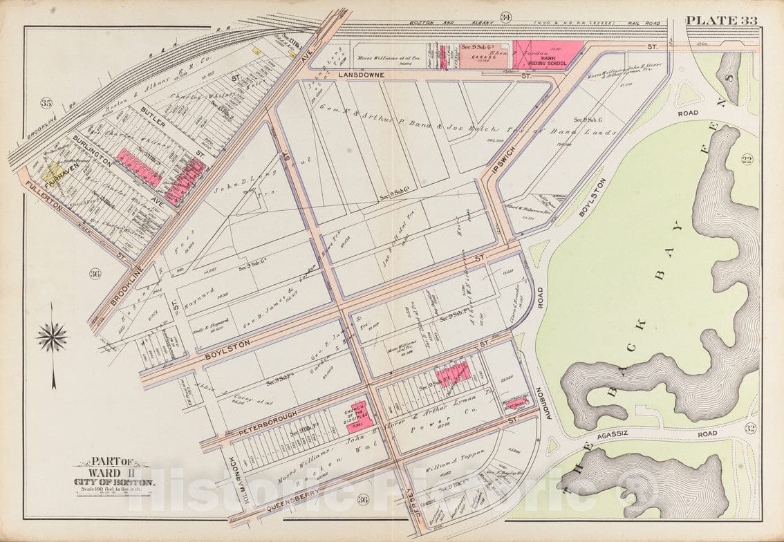 Historical Map, 1908 Atlas of The City of Boston, Boston Proper and Back Bay : Plate 33, Vintage Wall Art