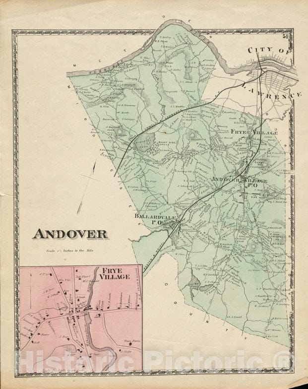 Historical Map, 1880-1889 Andover, Vintage Wall Art