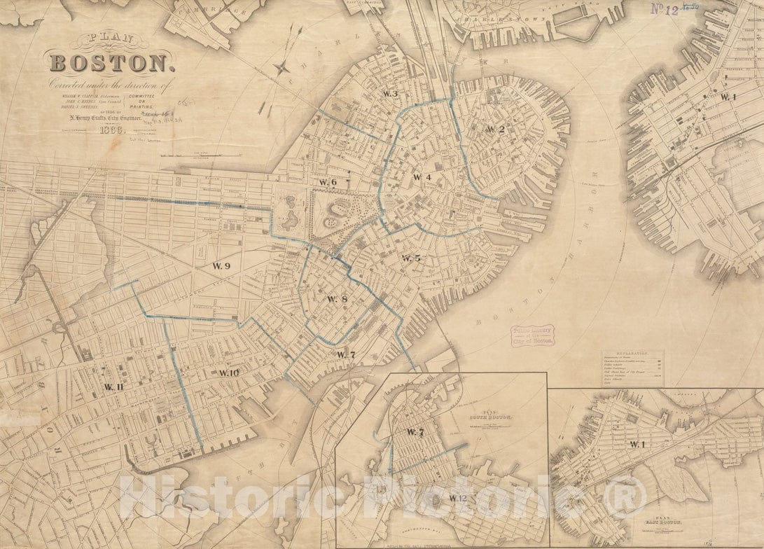 Historical Map, 1866 Plan of Boston, Vintage Wall Art