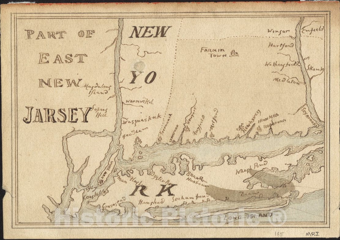 Historical Map, 1770 Part of east New Jarsey, New York, and Connecticut, Vintage Wall Art