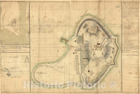 Historical Map, 1771 A General & Particular Plan of The Island of Castle William Near Boston : shewing The Works in Their Original & Present State, Vintage Wall Art