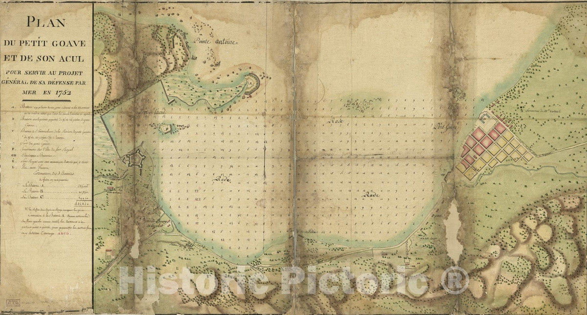 Historical Map, Plan du Petit GoaIâ€šve et de Son acul Pour servir au Projet geIneIRAL de sa deIfense par mer en 1752, Vintage Wall Art