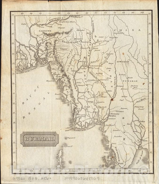 Historical Map, 1832 Burmah, Vintage Wall Art