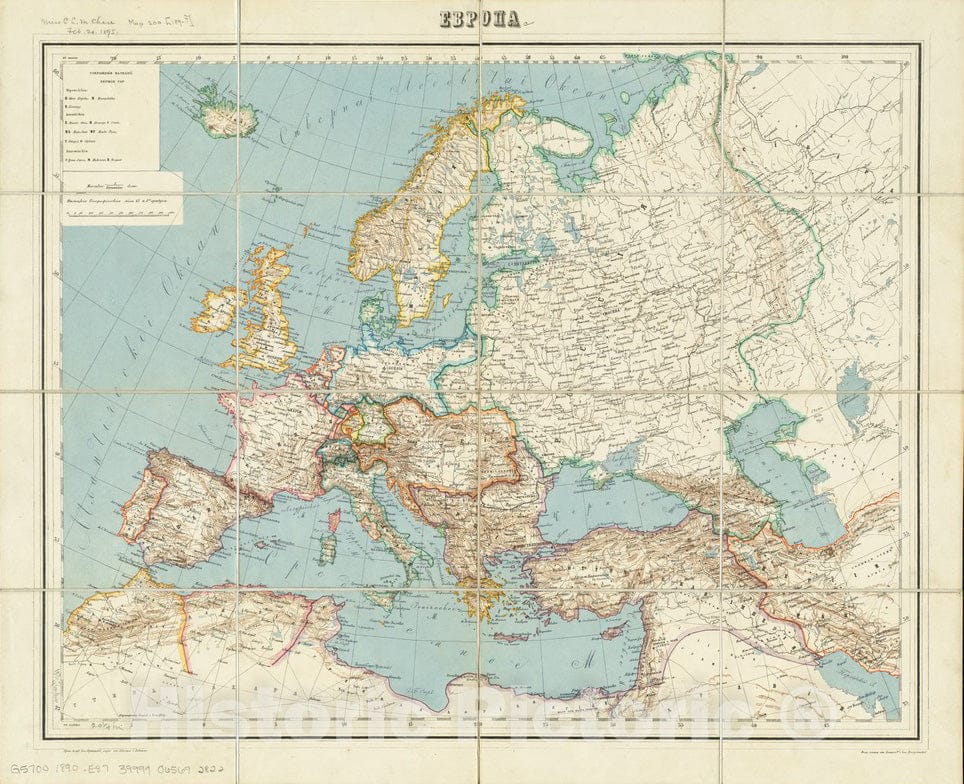 Historical Map, 1890-1899 Evropa, Vintage Wall Art
