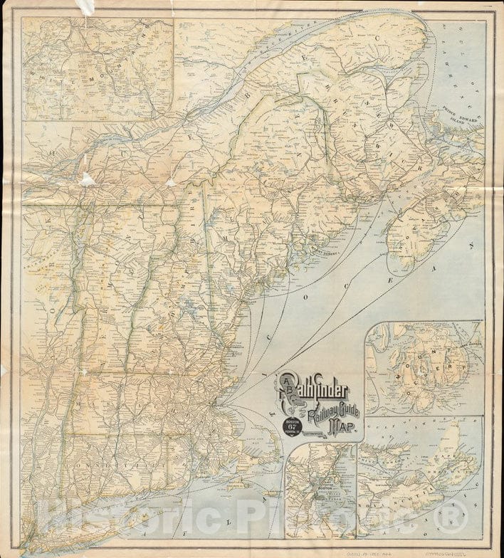 Historical Map, 1880-1889 ABC Pathfinder Railway Guide map : Eastern Division, Vintage Wall Art