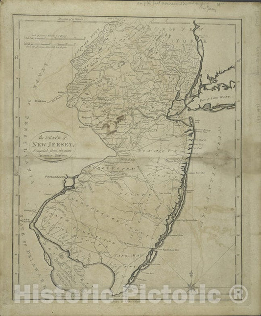 Historical Map, 1796 The State of New Jersey : compiled from The Most Accurate surveys, Vintage Wall Art