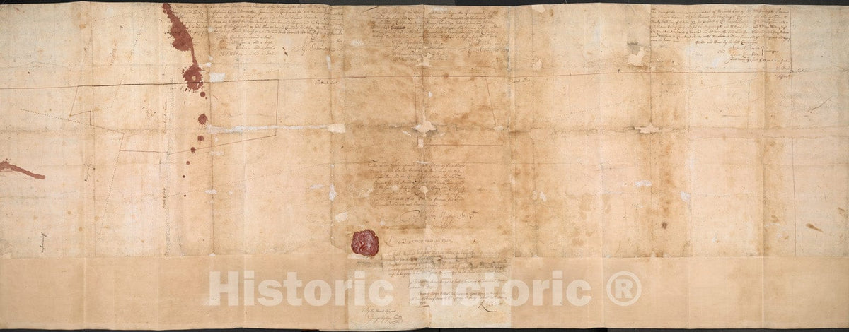 Historical Map, 1713 This discription and [?] of The South Line of The Massachusetts Province which Divides Between The Said Province and The Colony of Connecticut, Vintage Wall Art