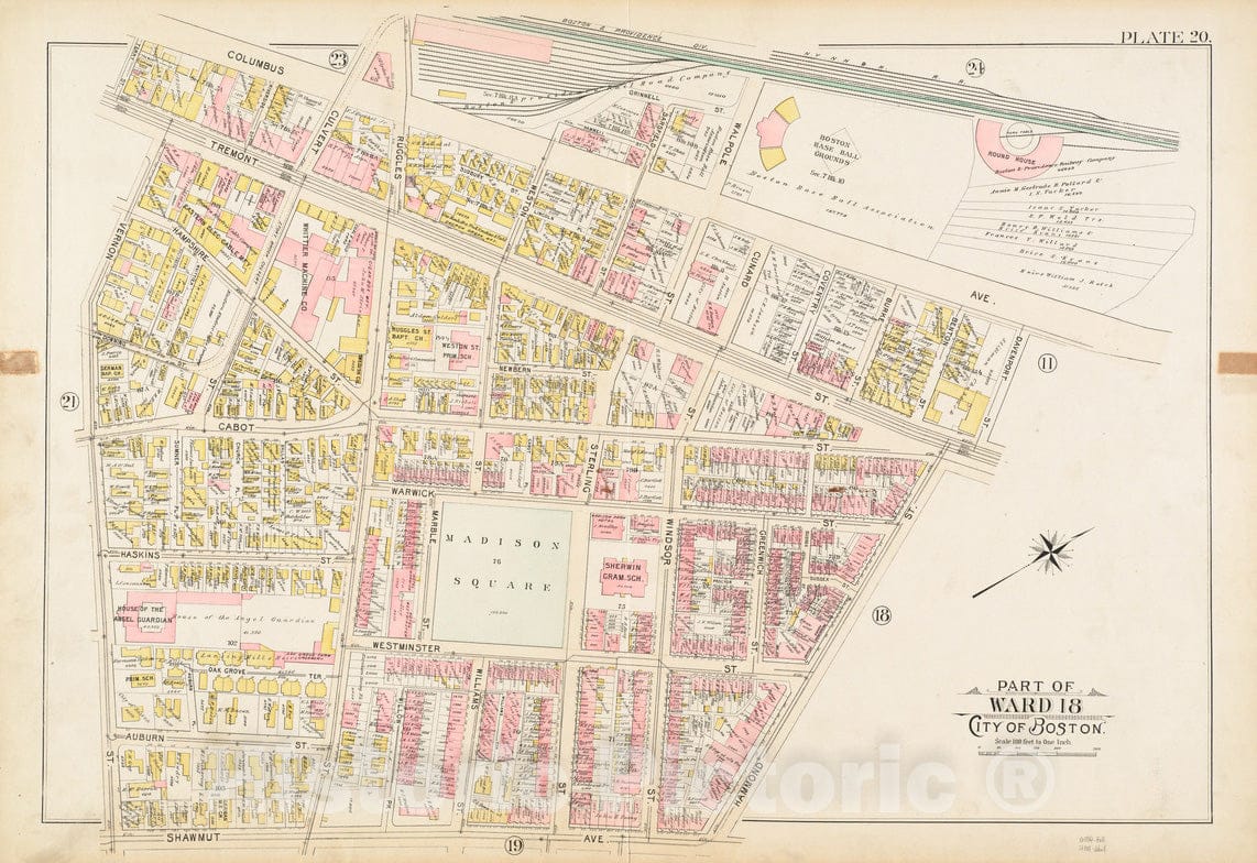 Historical Map, 1895 Atlas of The City of Boston, Boston Proper and Roxbury : Plate 20, Vintage Wall Art