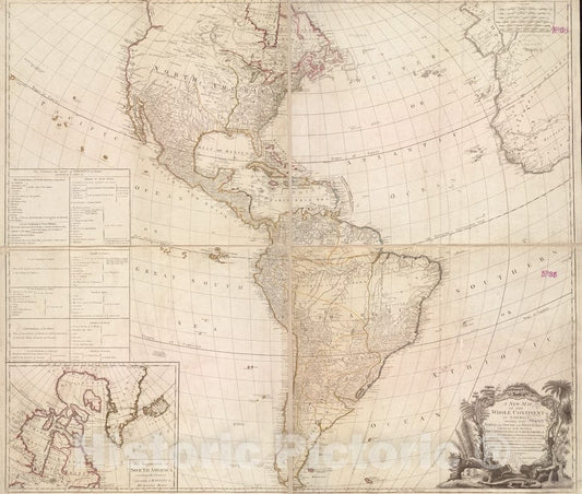 Historical Map, 1786 A New map of The Whole Continent of America, Divided into North and South and West Indies : wherein are Exactly described The United States, Vintage Wall Art