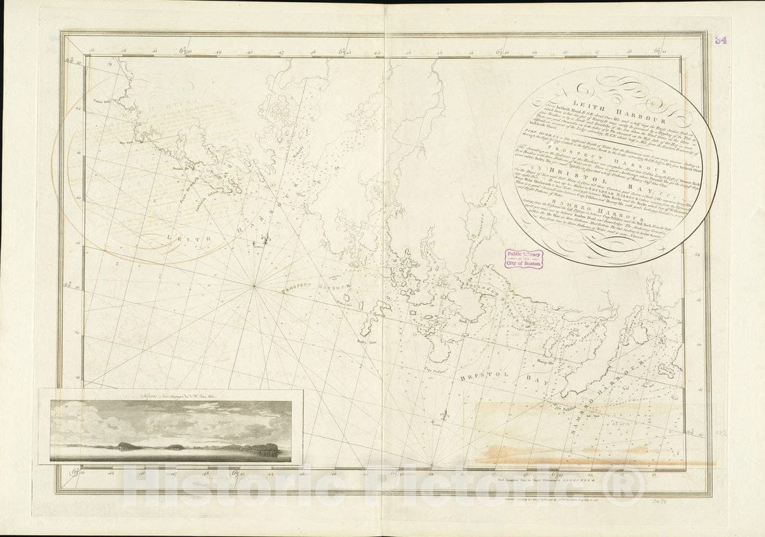 Historical Map, 1775 Leith Harbour : Prospect Harbour Bristol Bay Sambro Harbour, Vintage Wall Art