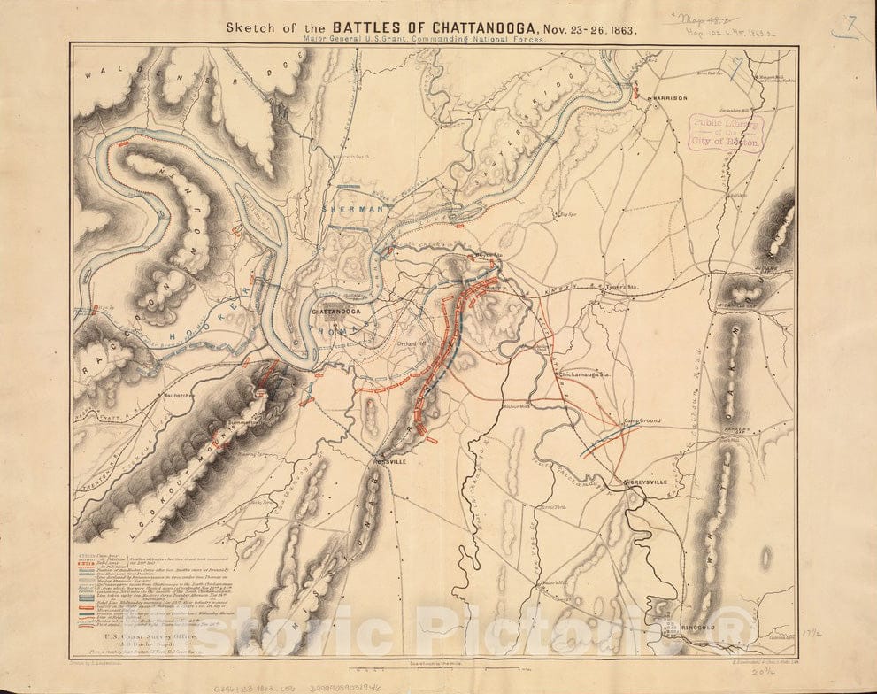 Historical Map, Sketch of The Battles of Chattanooga, Nov. 23-26, 1863, Vintage Wall Art