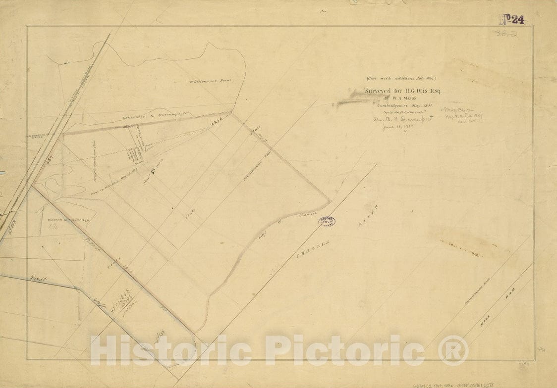 Historical Map, 1869 [Plan of Property in The Cambridgeport marshes], Vintage Wall Art