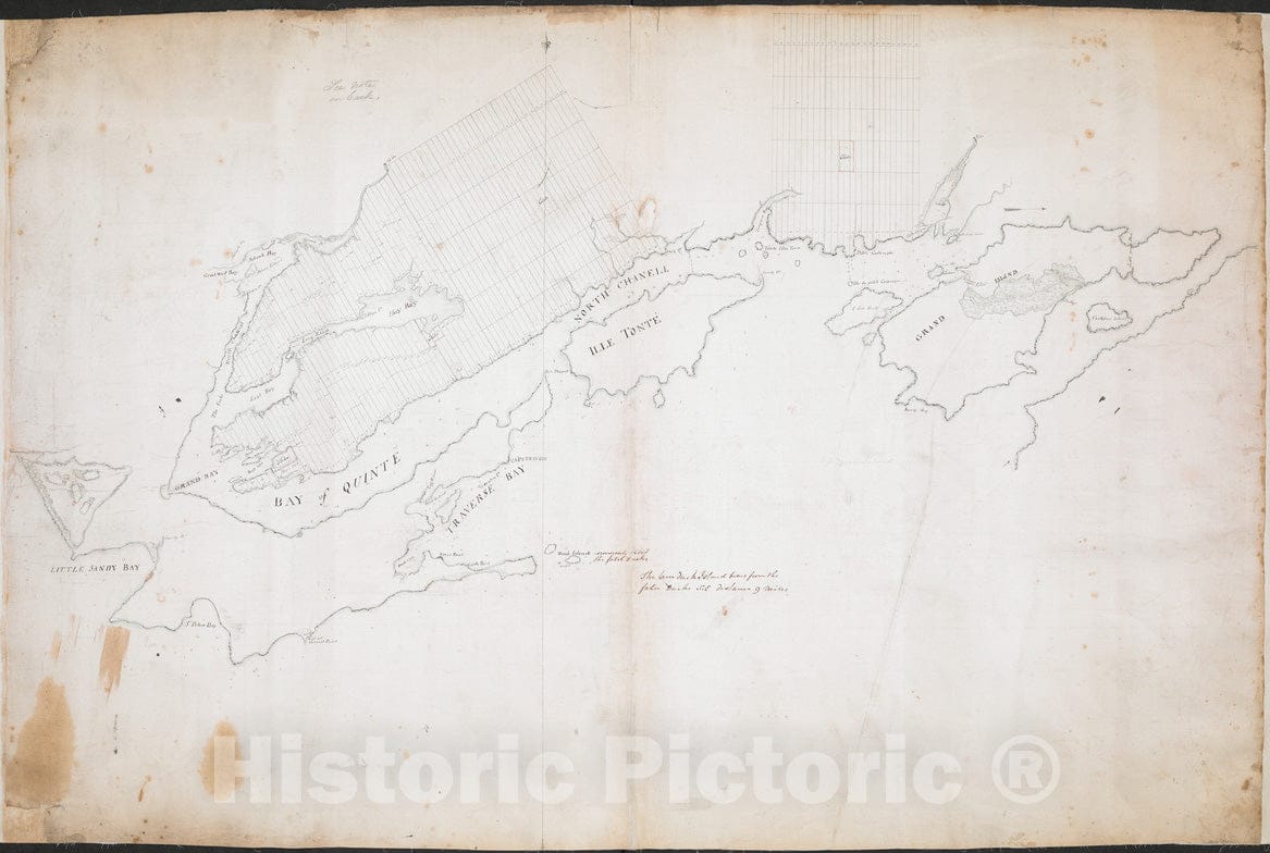 Historical Map, ca. 1783 Plan of The Settlement on The Bay of Quinte, Vintage Wall Art