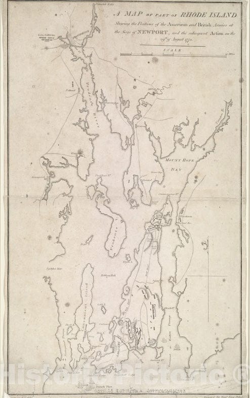 Historical Map, 1807 A map of Part of Rhode Island shewing The Positions of The American and British Armies at The Siege of Newport, The 29th of August 1778, Vintage Wall Art