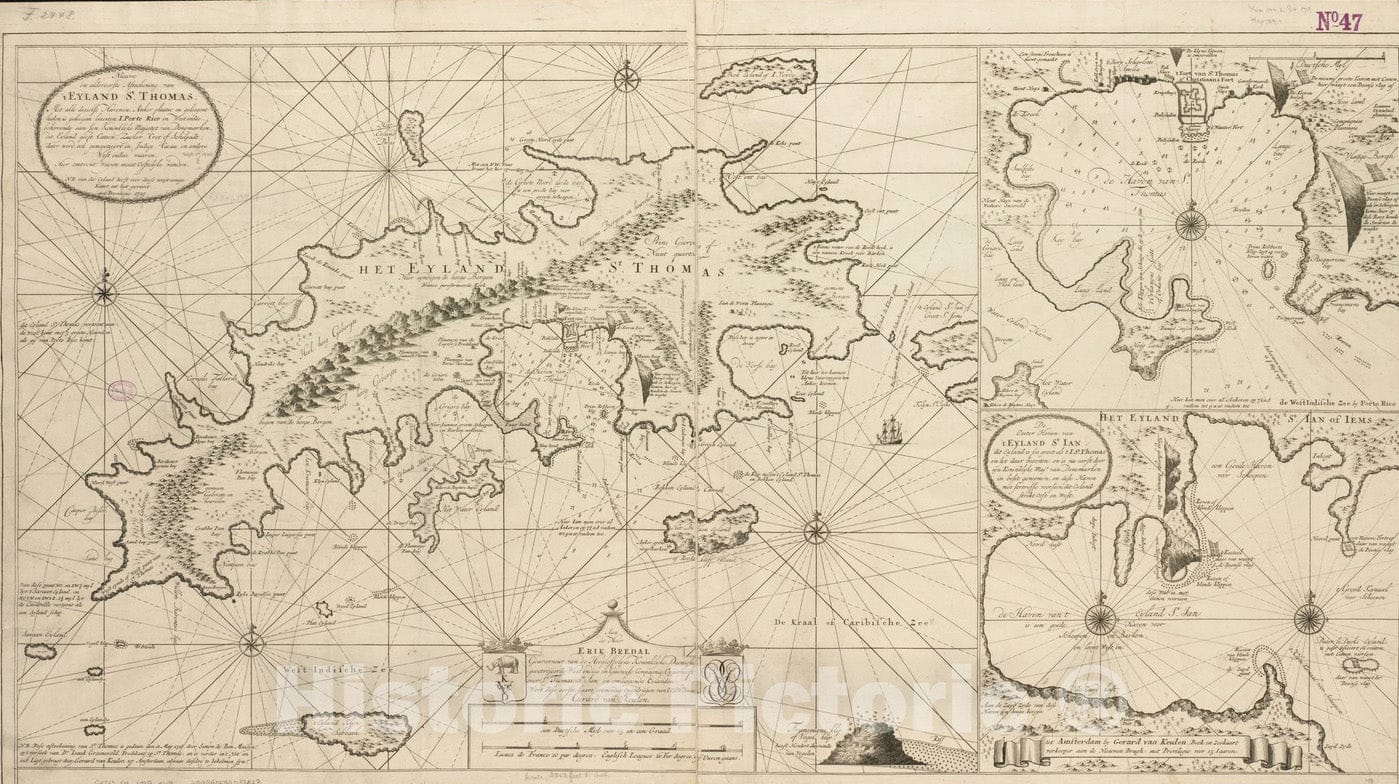 Historical Map, 1719 Nieuwe en aldereerste afteekening Van 't eyland St. Thomas : met alle desselfs havenen, Anker plaatse en geleegentheden is geleegen, Vintage Wall Art
