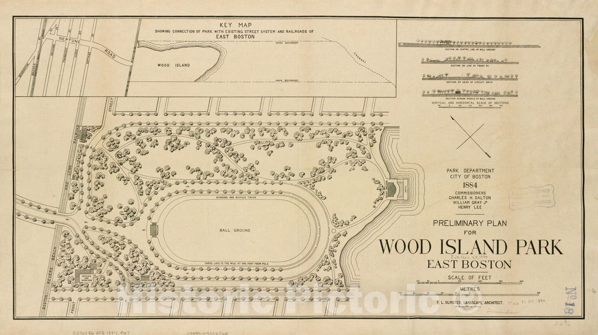 Historical Map, 1884 Preliminary Plan for Wood Island Park, East Boston, Vintage Wall Art