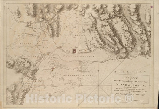 Historical Map, 1781 A Chart of Port Royal and Kingston Harbours, in The Island of Jamaica, Vintage Wall Art