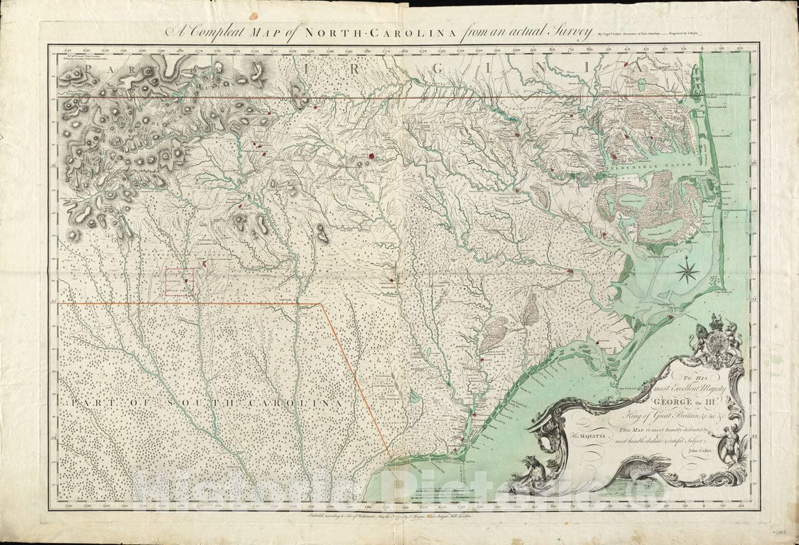 Historical Map, 1770 A compleat map of North-Carolina from an Actual Survey, Vintage Wall Art