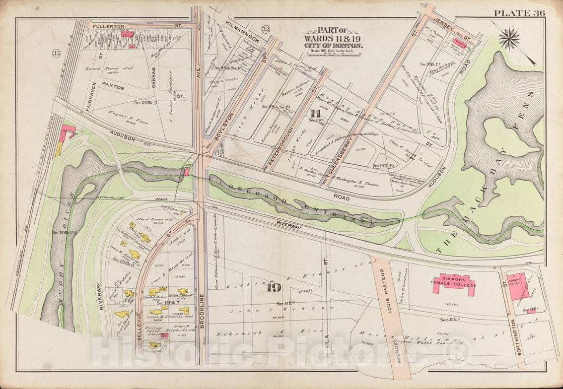 Historical Map, 1908 Atlas of The City of Boston, Boston Proper and Back Bay : Plate 36, Vintage Wall Art