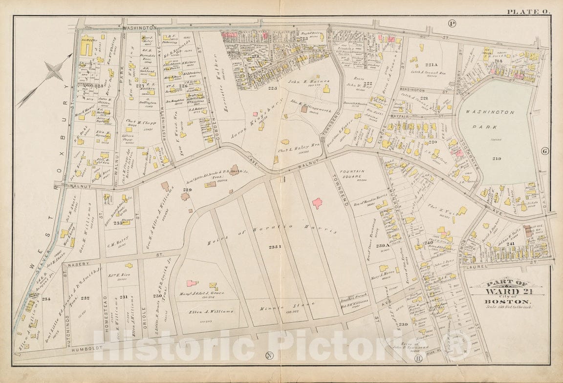 Historical Map, 1884 Atlas of The City of Boston : Roxbury : Plate O, Vintage Wall Art