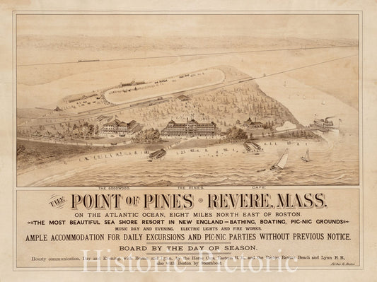 Historical Map, 1880 The Point of Pines, Revere, Mass : on The Atlantic Ocean, Eight Miles North East of Boston : The Most Beautiful sea Shore Resort in New England, Vintage Wall Art