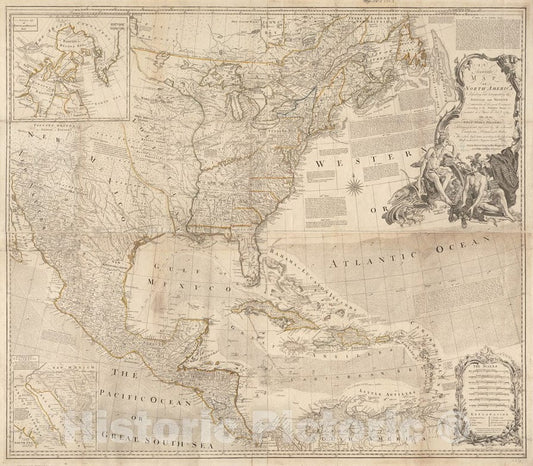 Historical Map, 1775 an Accurate map of North America : Describing and distinguishing The British and Spanish dominions of This Great Continent, Vintage Wall Art