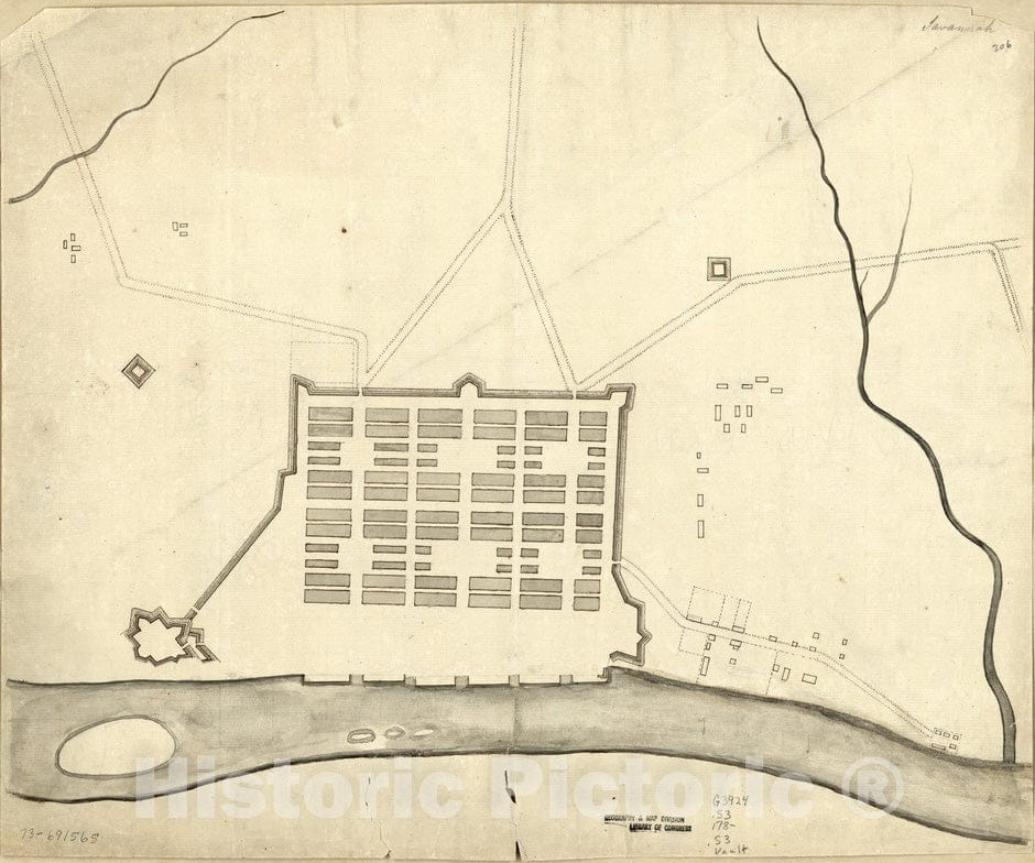 Historical Map, 1780-1789 Savannah, Vintage Wall Art