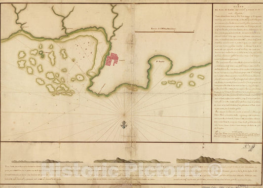 Historical Map, 1756 Plano del puerto del GuaIrico, cuyo conocimto. y entrada es del modo siguiente, Vintage Wall Art