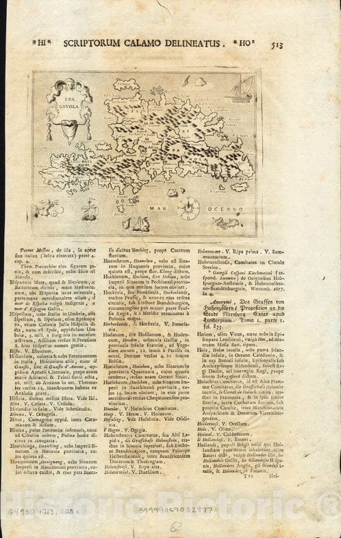 Historical Map, 1713 Spagnvola, Vintage Wall Art