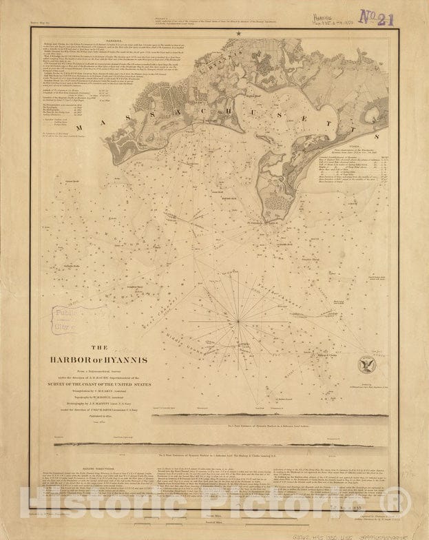 Historical Map, 1850 The Harbor of Hyannis, Vintage Wall Art