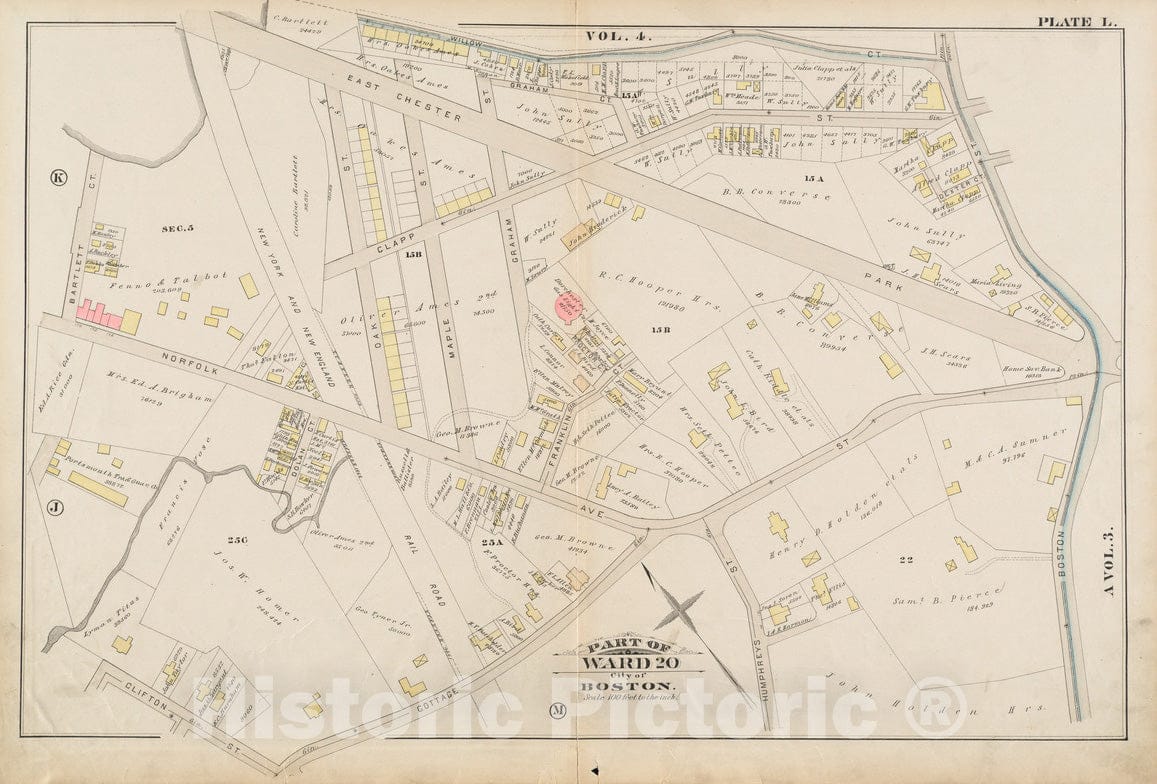 Historical Map, 1884 Atlas of The City of Boston : Roxbury : Plate L, Vintage Wall Art