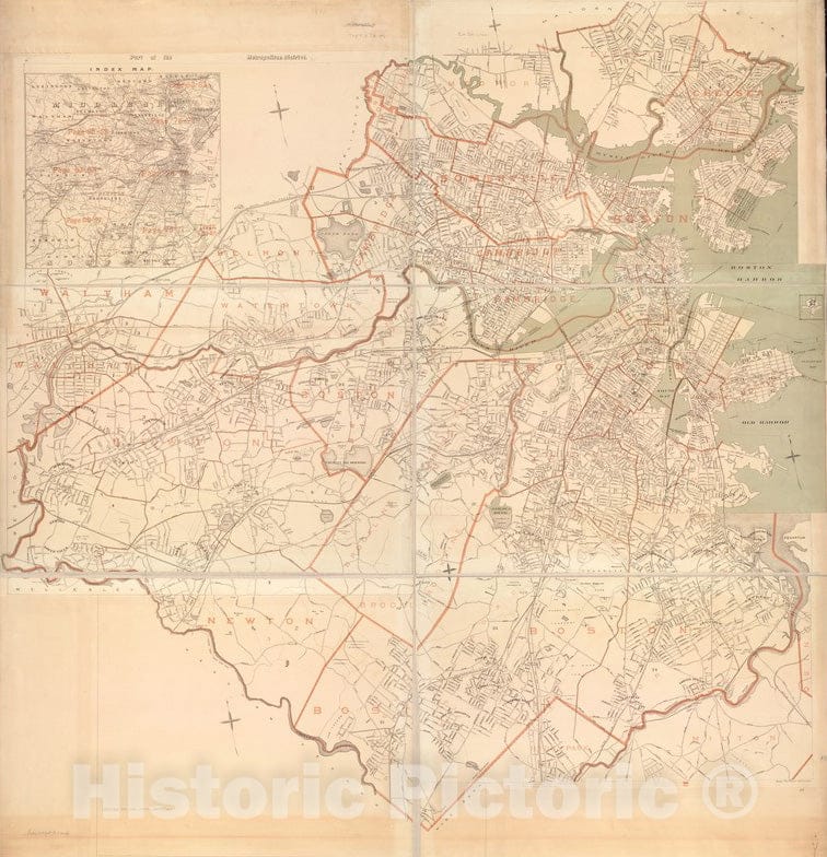 Historical Map, ca. 1891 [Map of Boston and Vicinity], Vintage Wall Art