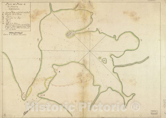 Historical Map, 1791 Plano del Puerto de la Havana, Vintage Wall Art