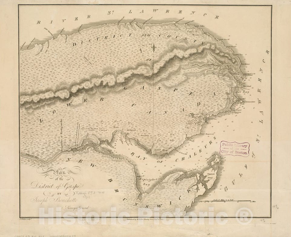 Historical Map, 1815 Plan of the district of GaspeI, Vintage Wall Art