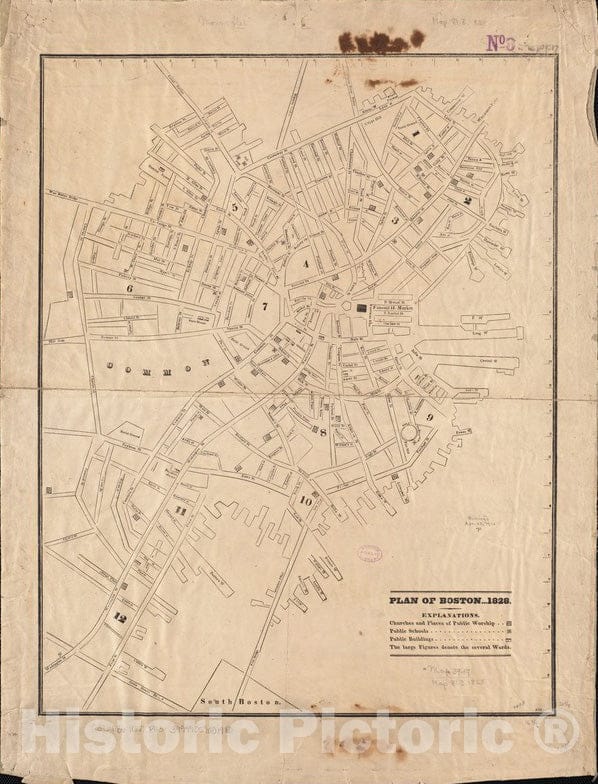 Historical Map, Plan of Boston 1828, Vintage Wall Art