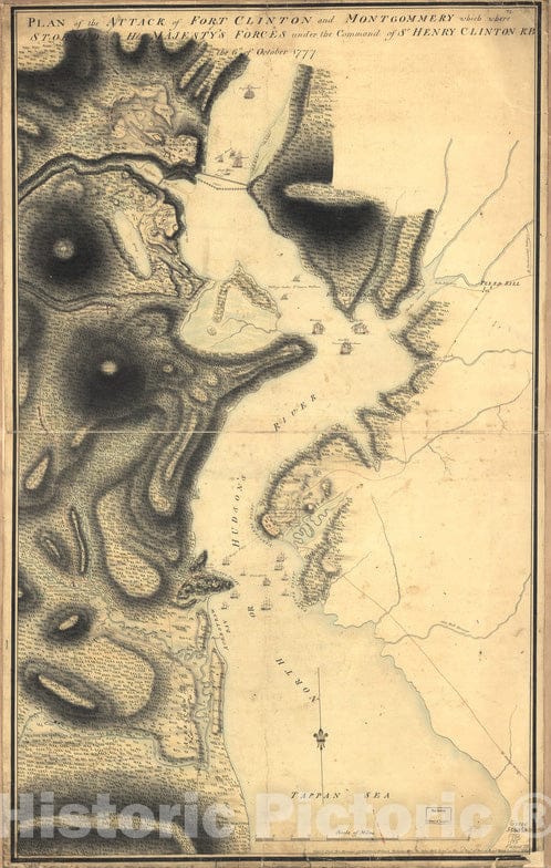 Historical Map, 1782 Plan of The Attack of Fort Clinton and Montgomery which Where [sic] stormed by His Majesty's Forces, 1777, Vintage Wall Art