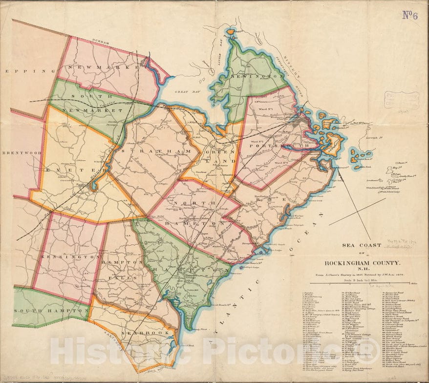 Historical Map, 1876 Sea Coast of Rockingham County, N.H, Vintage Wall Art