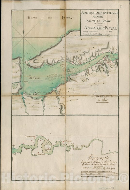 Historical Map, 1750 Amerique Septentrionale : Acadie ou Nouvelle Ecosse aux anglois : Annapolis Royal, Vintage Wall Art