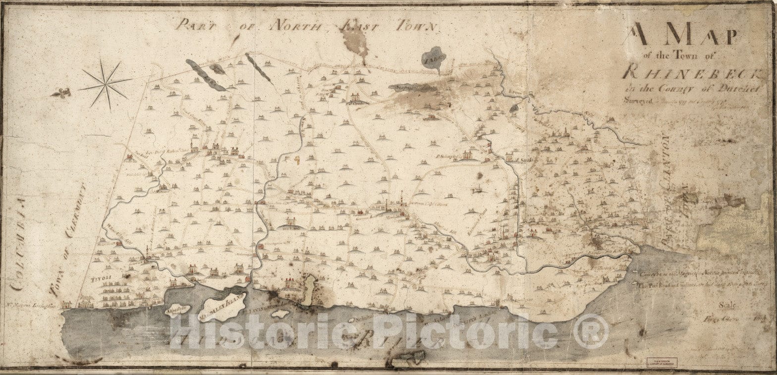 Historical Map, A map of The Town of Rhinebeck in The County of Dutchess : surveyed in December 1797 and January 1798, Vintage Wall Art