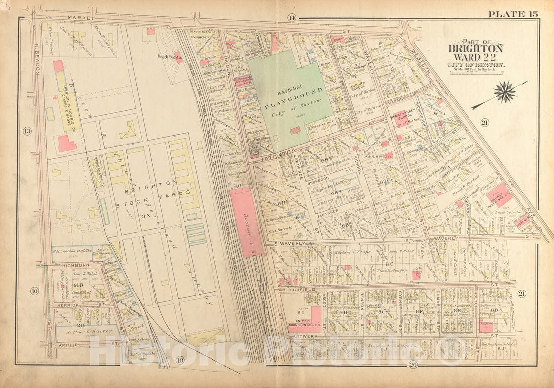 Historical Map, 1925 Atlas of The City of Boston, Brighton : Plate 15, Vintage Wall Art