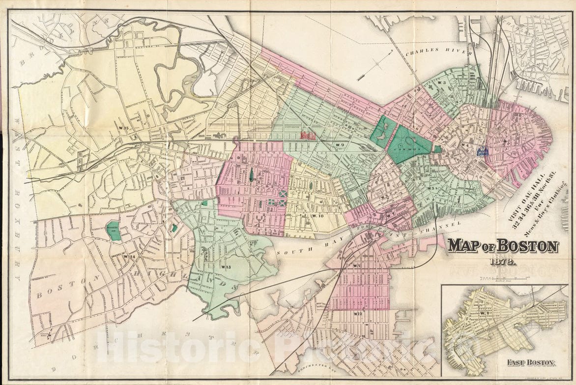 Historic Map : Boston 1872 , Vintage Wall Art