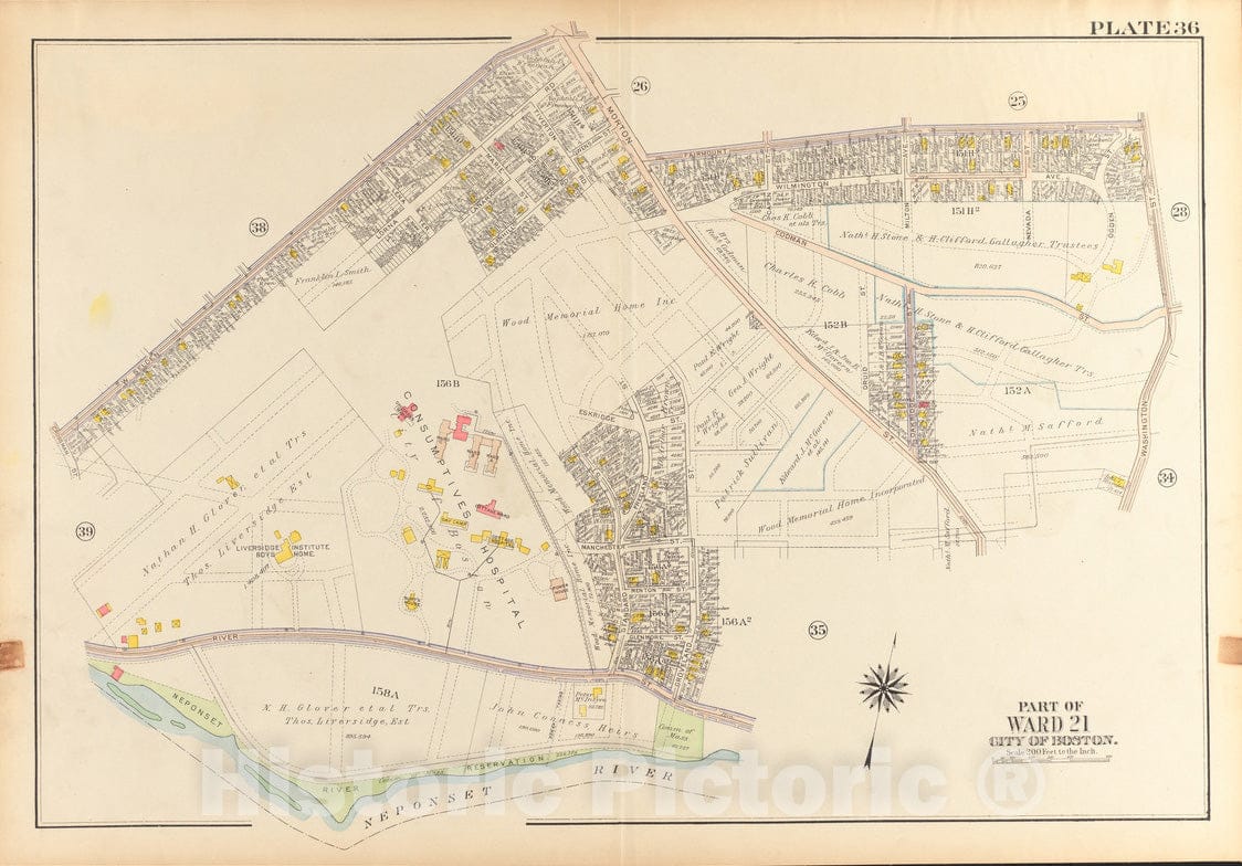 Historical Map, 1918 Atlas of the city of Boston, Dorchester : plate 36, Vintage Wall Art