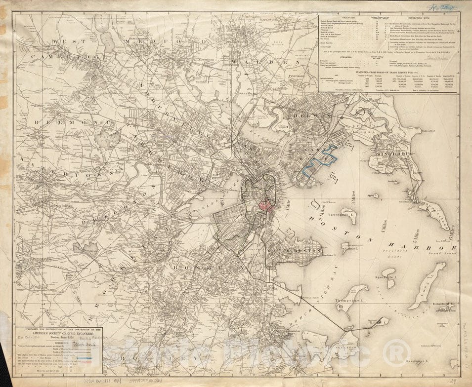 Historical Map, 1878 [Map of Boston and Vicinity], Vintage Wall Art