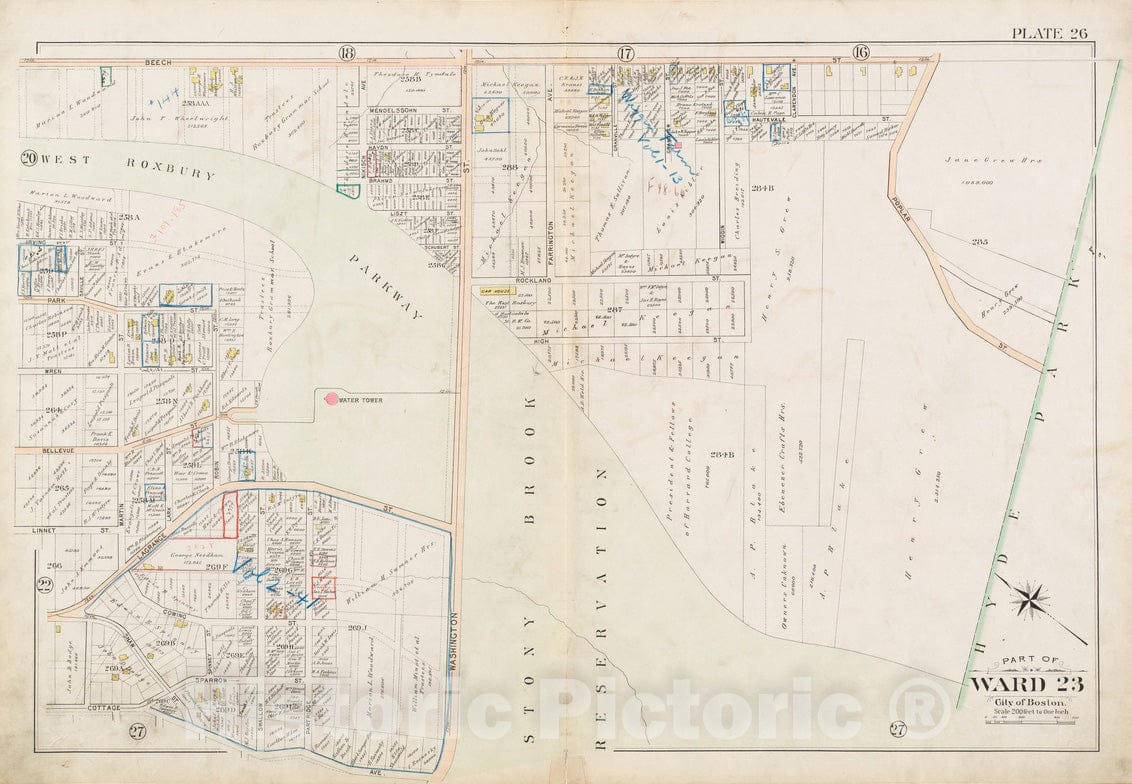 Historical Map, 1896 Atlas of The City of Boston, West Roxbury : Plate 26, Vintage Wall Art