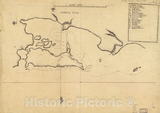 Historical Map, 1780 Puerto Rico, Vintage Wall Art