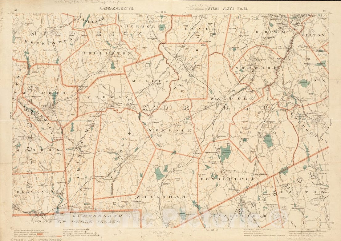 Historical Map, 1891 Massachusetts : Atlas Plate no. 15, Vintage Wall Art