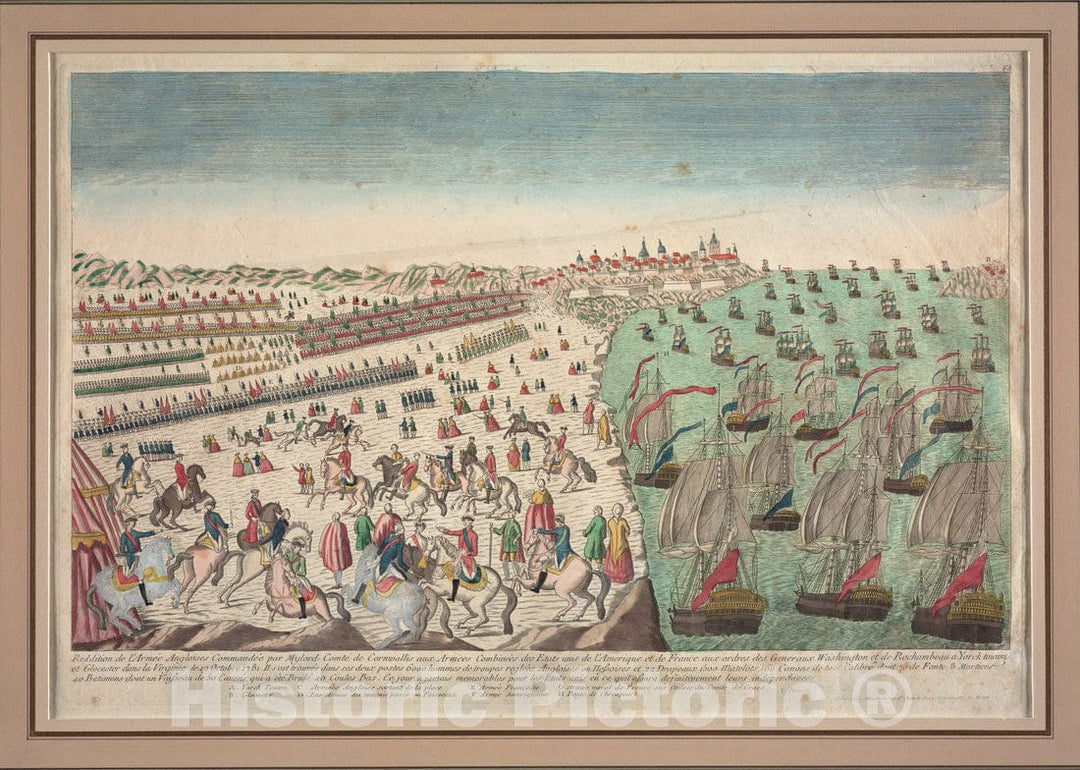 Historical Map, 1781 Reddition de l'armeIe Angloises commandeIe par Mylord Comte de Cornwallis aux armees combineIES des Etats UNIS de l'Amerique et de France, Vintage Wall Art