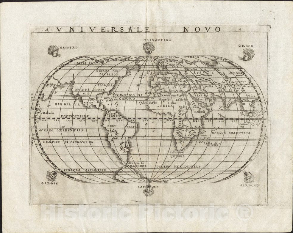 Historical Map, 1548 Universale novo, Vintage Wall Art